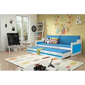 Dětská postel nebo gauč s výsuvnou postelí DAVID 200x90 cm Modrá Šedá