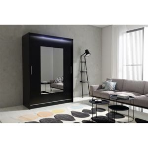 Kvalitní šatní skříň KOLA 6 černá šířka 150 cm Včetně LED osvětlení