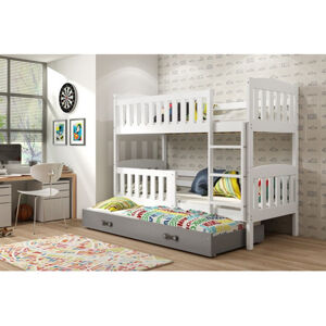 Dětská patrová postel KUBUS s výsuvnou postelí 90x200 cm - bílá Šedá