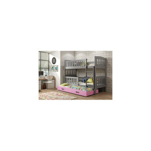 Dětská patrová postel KUBUS s výsuvnou postelí 80x190 cm - grafit Ružové