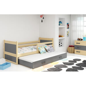 Dětská postel s výsuvnou postelí RICO 200x90 cm Šedá Ružové