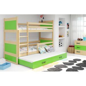 Dětská patrová postel s výsuvnou postelí RICO 190x80 cm Zelená Bílá