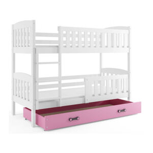 Dětská patrová postel KUBUS s úložným prostorem 80x190 cm - bílá Ružové