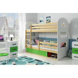 Dětská patrová postel DOMINIK s úložným prostorem 80x160 cm - borovice Zelená