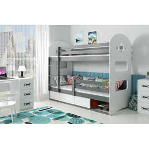 Dětská patrová postel DOMINIK s úložným prostorem 80x190 cm - grafit Bílá