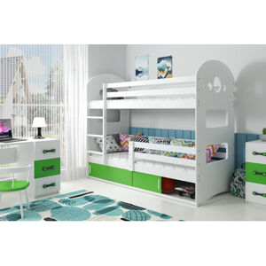 Dětská patrová postel DOMINIK s úložným prostorem 80x190 cm - bílá Zelená