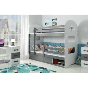 Dětská patrová postel DOMINIK s úložným prostorem 80x160 cm - grafit Šedá