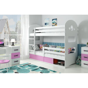 Dětská patrová postel DOMINIK s úložným prostorem 80x160 cm - bílá Ružové