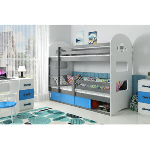 Dětská patrová postel DOMINIK s úložným prostorem 80x190 cm - grafit Modrá