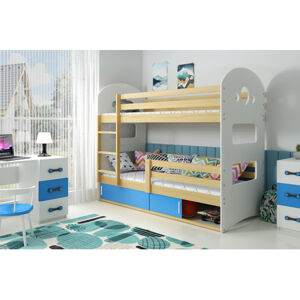 Dětská patrová postel DOMINIK s úložným prostorem 80x190 cm - borovice Modrá