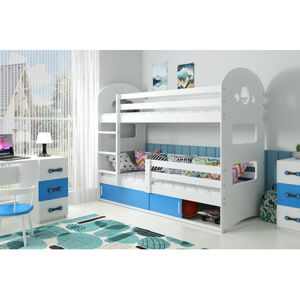Dětská patrová postel DOMINIK s úložným prostorem 80x160 cm - bílá Modrá
