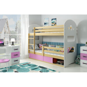 Dětská patrová postel DOMINIK s úložným prostorem 80x190 cm - borovice Ružové