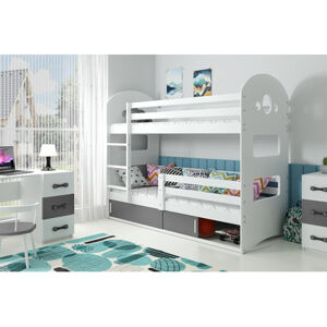 Dětská patrová postel DOMINIK s úložným prostorem 80x160 cm - bílá Šedá