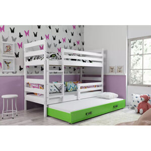 Dětská patrová postel ERYK s výsuvným lůžkem 80x160 cm - bílá Zelená