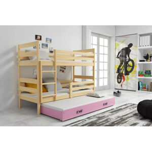 Dětská patrová postel ERYK s výsuvným lůžkem 80x160 cm- borovice Růžová