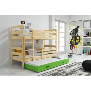 Dětská patrová postel ERYK s výsuvným lůžkem 90x200 cm - borovice Zelená