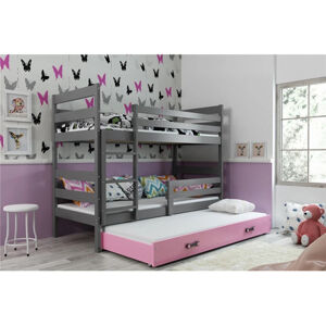 Dětská patrová postel ERYK s výsuvným lůžkem 90x200 cm - grafit Růžová