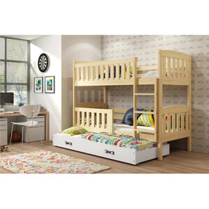 Dětská patrová postel KUBUS s úložným prostorem 90x200 cm - borovice Bílá