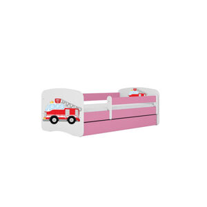 Dětská postel s úložným prostorem Babydream 70x140 cm - auto Bílá + růžová Pěnová matrace