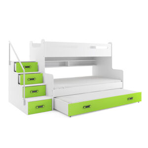 Dětská patrová postel MAX III s úložným prostorem 80x200 cm - bílá Zelená
