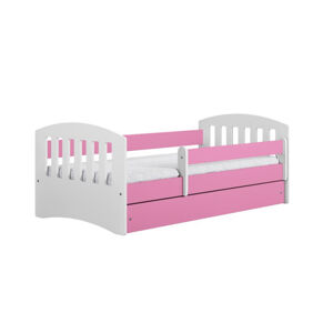 Dětská postel bez úložného prostoru Classic 80x140 cm Bez matrace Bílá + růžová