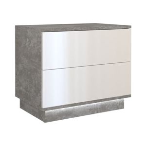 Noční stolek Sela S2 beton/bílý lesklý včetně led osvětlení