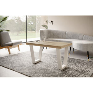 Konferenční stolek LOFT TRAPEZ 120x70 cm Bílá Dub sonoma