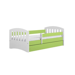 Dětská postel s úložným prostorem Classic 80x140 cm Pěnová matrace Bílá + zelená
